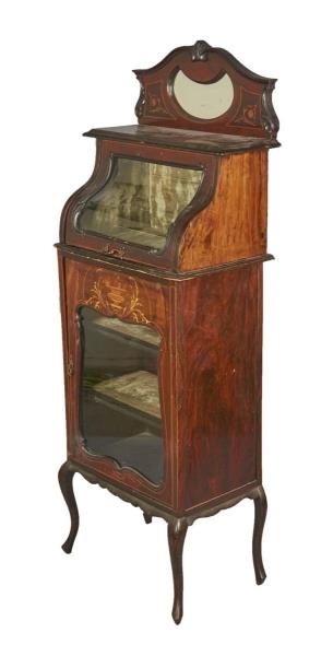TALL WOOD DISPLAY CABINET WITH TWO GLASS DOORS    