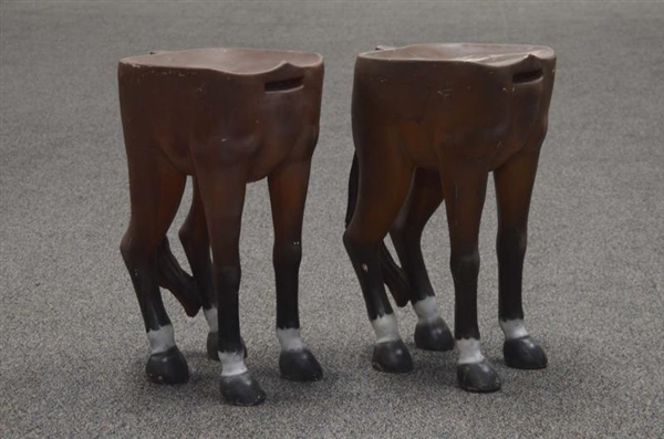 TWO HORSE REAR STOOLS AND HORSE LEG TABLE         