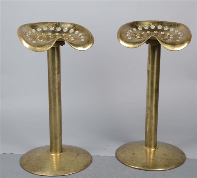 LOT OF 2: SOLID BRASS TRACTOR SEAT BAR STOOLS     