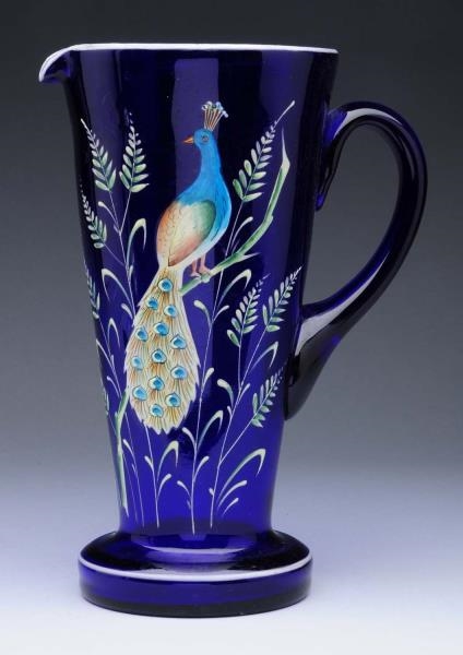 COBALT PITCHER WITH PEACOCK.                      