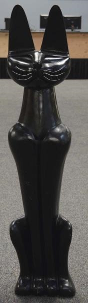 TALL CARVED WOODEN BLACK CAT                      