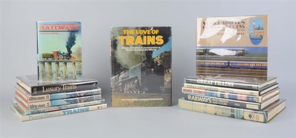 LARGE GROUPING OF BOOKS ON REAL TRAINS.           