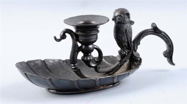 CANDLE HOLDER WITH FIGURAL MATCH SAFE.            