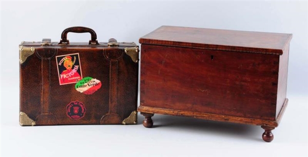 LOT OF 2: ANTIQUE WOODEN DOLL CHEST & SUITCASE.   