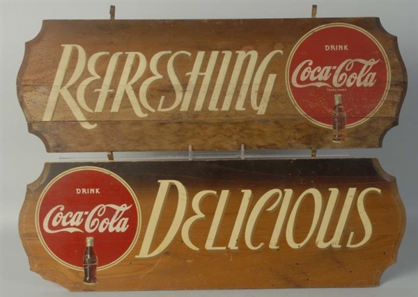 LOT OF 2: 1940S COCA-COLA WOODEN KAY SIGNS.       