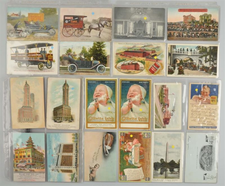 LOT OF 20: ADVERTISING POSTCARDS.                 