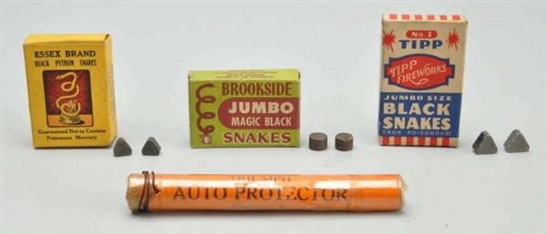 LOT OF 4: OLD-TIME SNAKES AND AUTO PROTECTOR.     