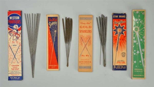 LOT OF 5: 1930S-1950S SPARKLER BOXES.             