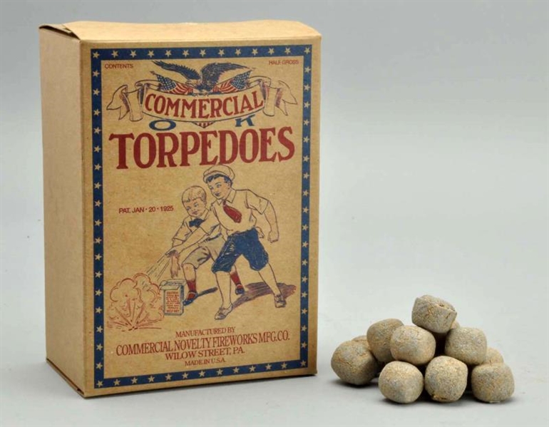 PARTIALLY FULL BOX OF COMMERICAL TORPEDOES.       