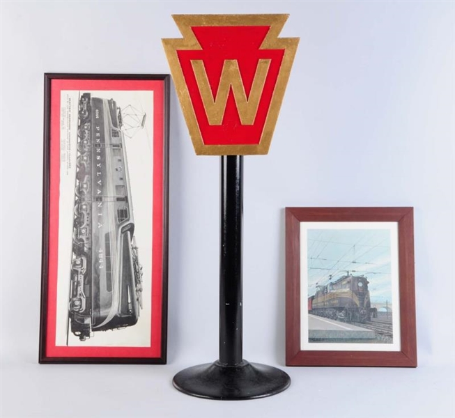 LARGE CAST PRR WHISTLE SIGN & 2 PICTURES.         
