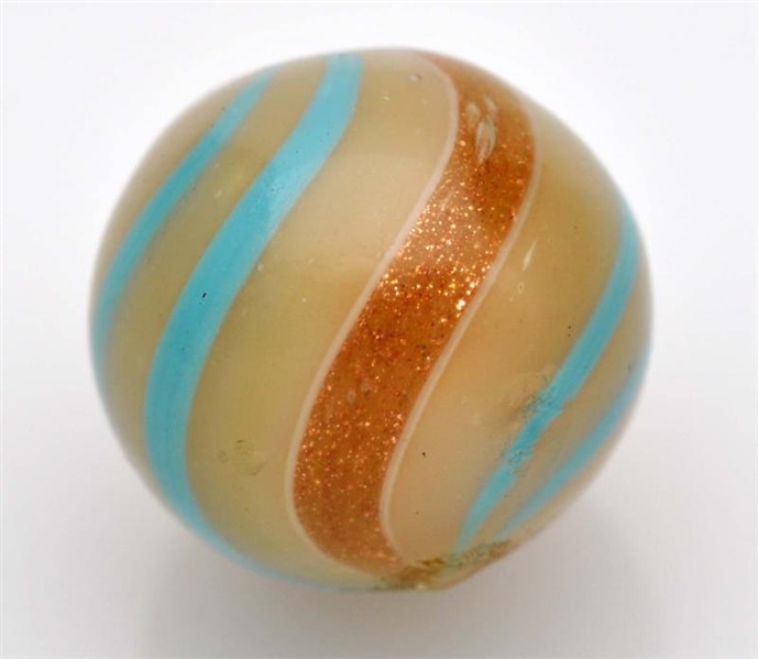 CUSTARD OPAQUE BANDED LUTZ MARBLE.                