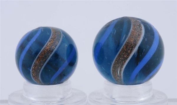 LOT OF 2: AQUA GLASS BANDED LUTZ MARBLES.         