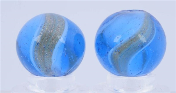 LOT OF 2: BLUE GLASS RIBBON LUTZ MARBLES.         