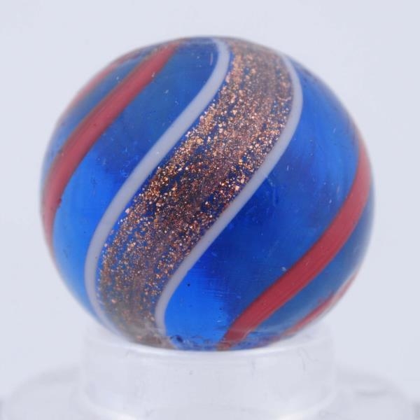 BLUE BASE RED BANDED LUTZ MARBLE.                 