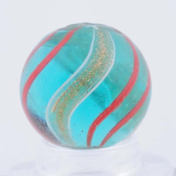 AQUA GLASS RED BANDED LUTZ MARBLE.                