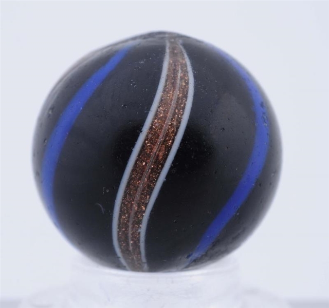 RARE BLACK OPAQUE 3-BANDED LUTZ MARBLE.           