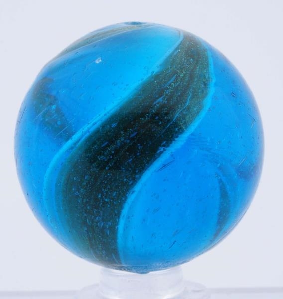 OUTSTANDING RARE BLUE GLASS RIBBON LUTZ MARBLE.   