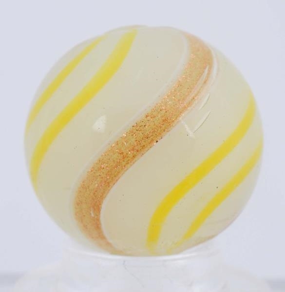 WHITE BASE YELLOW BANDED LUTZ MARBLE.             