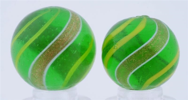 LOT OF 2: GREEN BANDED LUTZ MARBLES.              