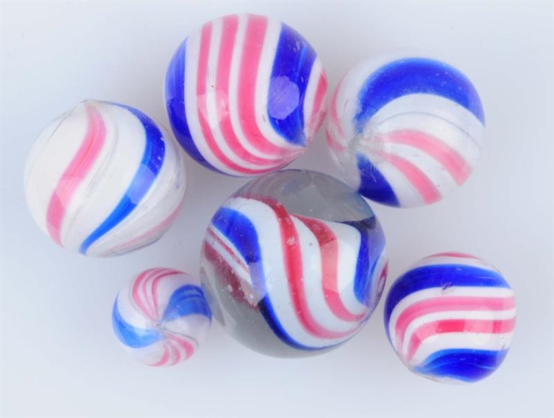 LOT OF 6: PEPPERMINT SWIRL MARBLES.               