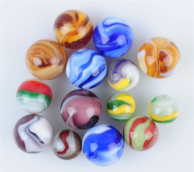 LOT OF 14: MACHINE MADE MARBLES.                  
