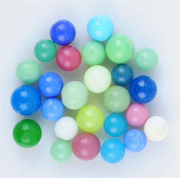LOT OF 26: GUMBALL SOLID OPAQUE MARBLES.          