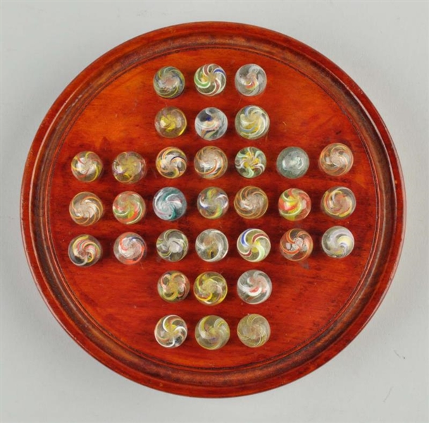 GENERAL GRANT BOARD WITH 33 SWIRL MARBLES.        