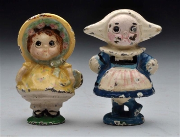 LOT OF 2:CAST IRON DOLLY & DUTCH GIRL PAPERWEIGHTS