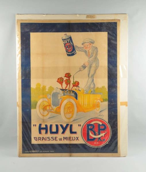 HUYL MOTOR OIL WITH EARLY CAR GRAPHIC POSTER.     