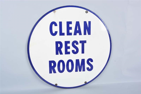 "CLEAN REST ROOM" DOUBLE SIDED PORCELAIN SIGN     