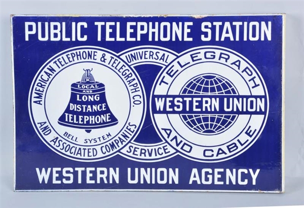 PUBLIC TELEPHONE STATION PORCELAIN FLANGE SIGN    
