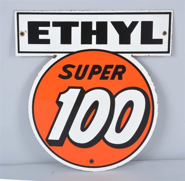 ETHYL SUPER 100 SINGLE SIDED PORCELAIN SIGN       