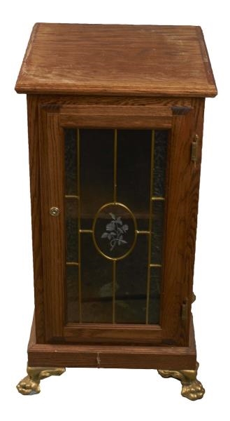 WOOD SLOT MACHINE STAND WITH STAINED GLASS        