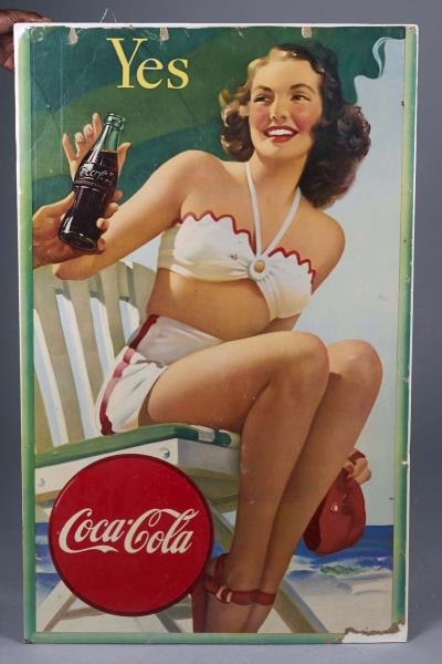 TALL COCA COLA CARDBOARD LITHO ADVERTISING SIGN   