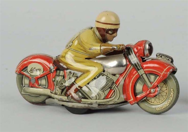 GERMAN TIN LITHO WIND-UP SCHUCO RED MOTORCYCLE.   