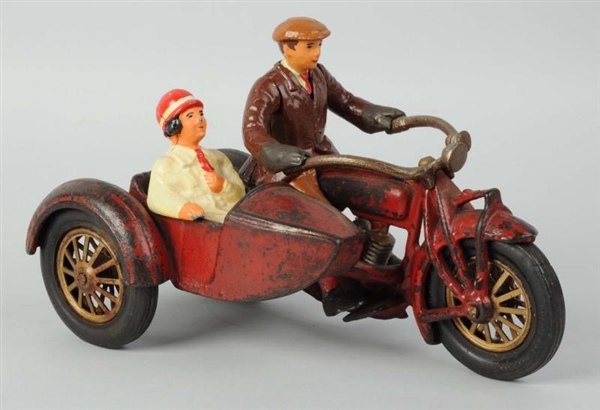 CAST IRON HUBLEY INDIAN MOTORCYCLE WITH SIDECAR.  