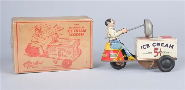 CORTLAND TIN LITHO WIND-UP ICE CREAM SCOOTER TOY. 