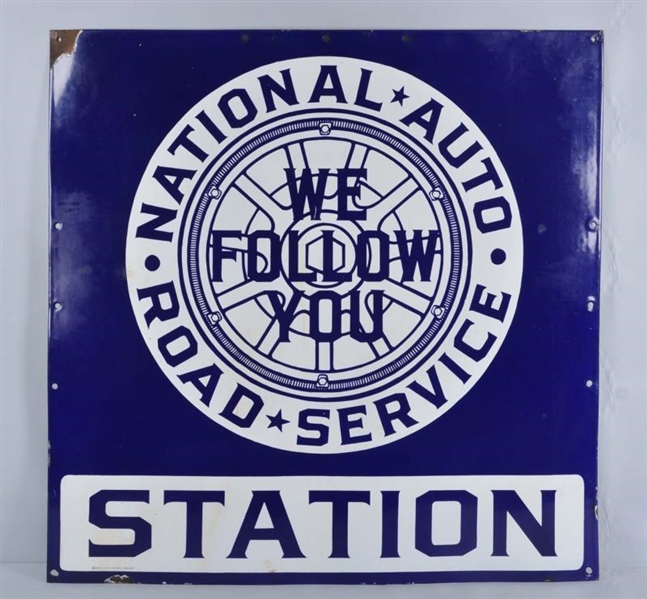NATIONAL AUTO ROAD SINGLE SIDED PORCELAIN SIGN    