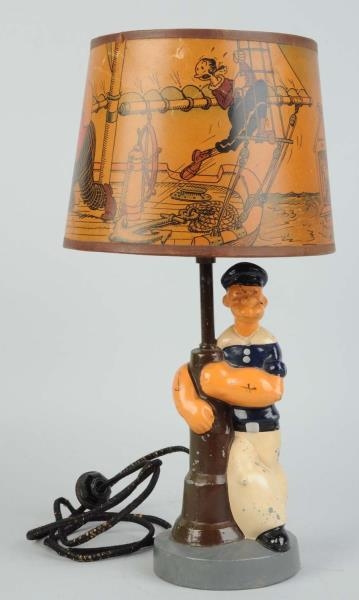 POPEYE POT METAL LAMP WITH PAPER SHADE.           