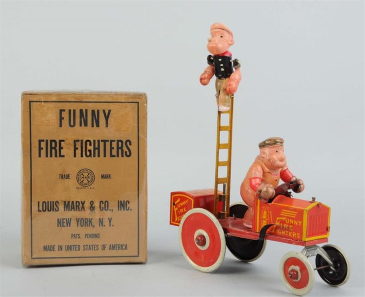MARX TIN LITHO WIND-UP POPEYE FUNNY FIRE FIGHTERS 