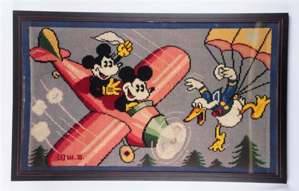 MICKEY AND MINNIE IN AIRPLANE FRAMED RUG.         