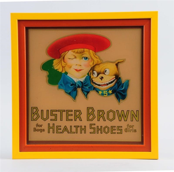 BUSTER BROWN REVERSE PAINTING ON GLASS SIGN.      