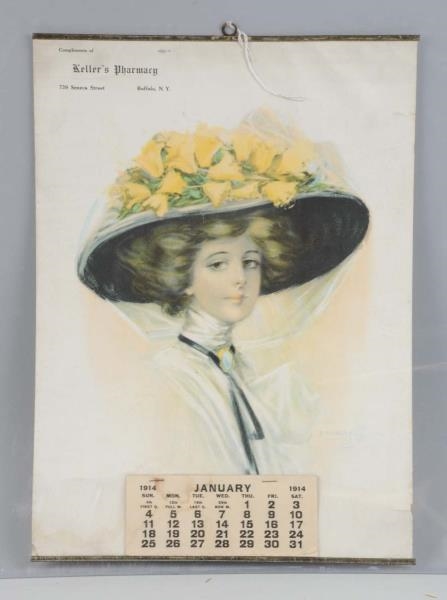 1914 KELLERS PHARMACY PAPER CALENDAR.            