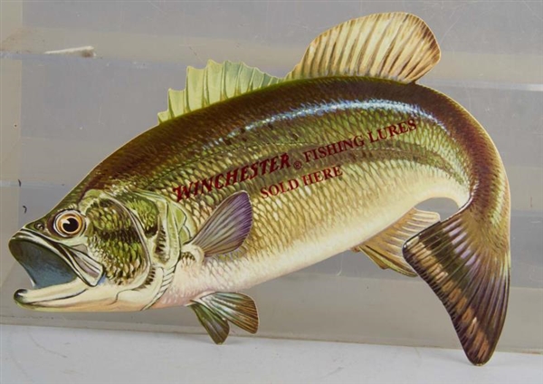 WINCHESTER FISHING LURES CARDBOARD BASS FISH SIGN 