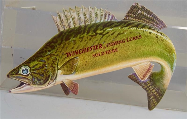 WINCHESTER FISHING LURES CARDBOARD FISH SIGN      