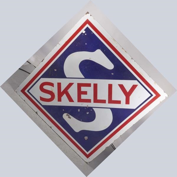 DOUBLE SIDED SKELLY PORCELAIN SIGN                