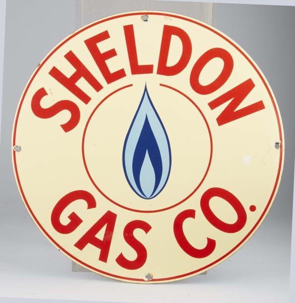 ROUND SHELDON GAS CO. PORCELAIN SIGN              