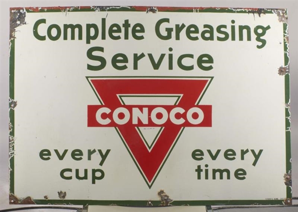 CONOCO COMPLETE GREASING SERVICE PORCELAIN SIGN   