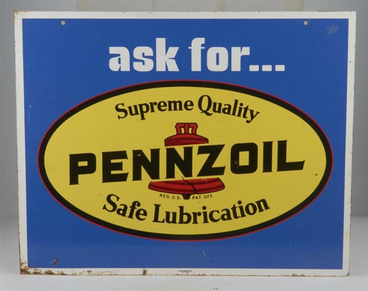 DOUBLE SIDED ASK FOR PENNZOIL PORCELAIN SIGN      
