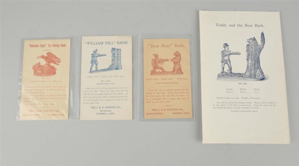 LOT OF 4:J.E. STEVENS MECHANICAL BANK TRADE CARDS 